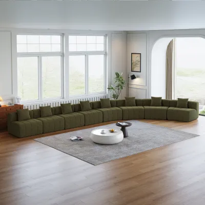 Four curved seats and four single seats,Chenille curved sectional sofa with 8 pillows,Curved Symmetrical Modular Sofa Sectional