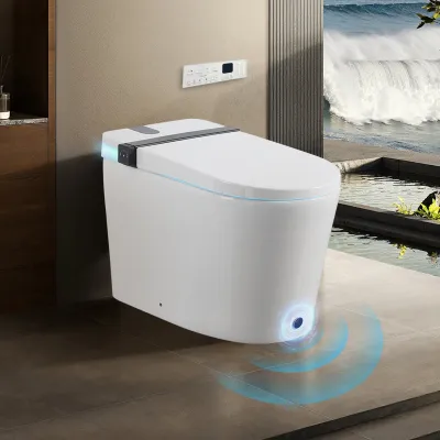 Smart Toilet with Bidet Seat Built-in,Auto Open/Close Seat, Foot Sensor, LED Display,Night Light, Warm Water & Dryer,Revolving lamp,Side Knob With Multiple Controls