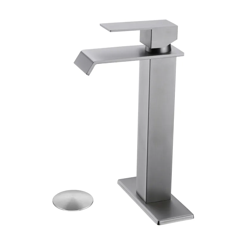 Waterfall Spout Bathroom Sink Single Handle Faucet with Pop-Up Drain (No Overflow)