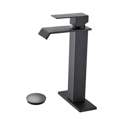 Waterfall Spout Bathroom Sink Single Handle Faucet with Pop-Up Drain (No Overflow)
