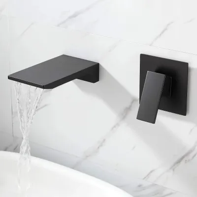Single Handle Wall Mount Waterfall Bathroom Sink Faucet