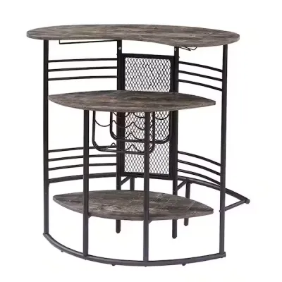 Oval Bar Table with Wood Counter Top and Wine Rack Storage, Wine Bakers Rack for Dining Room, Brown