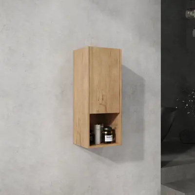 12" Bathroom Side Cabinet,Soft Close Doors,Float Mounting Design,Imitative Oak,(KD-Packing)