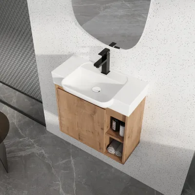 24'' Wall-Mounted Bathroom Vanity with White Ceramic Sink & Soft-Close Door, KD-Packing