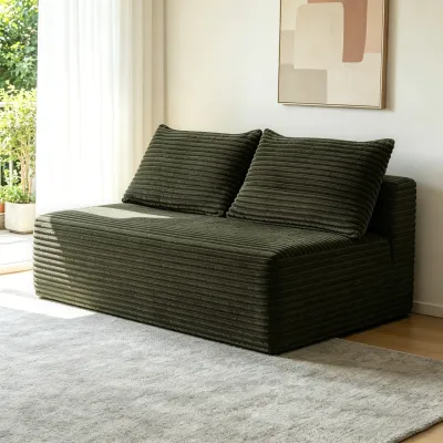 58-inch 2 seat median longue with cup holder, flexible matching, mainly for living room use.  (Plush Fabric)Green