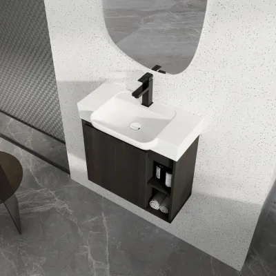 24'' Wall-Mounted Bathroom Vanity with White Ceramic Sink & Soft-Close Door, KD-Packing, Dark Oak