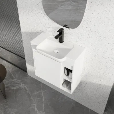 24'' Wall-Mounted Bathroom Vanity with White Ceramic Sink & Soft-Close Door, KD-Packing, Glossy White