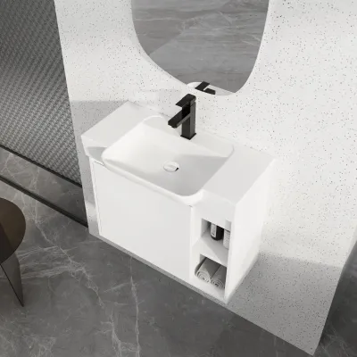 28'' Wall-Mounted Bathroom Vanity with White Ceramic Sink & Soft-Close Door, KD-Packing, Glossy White