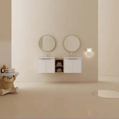 60 Inch Soft Close Doors Bathroom Vanity With Sink, and A Small Storage Shelves,BVC07460WHLTK
