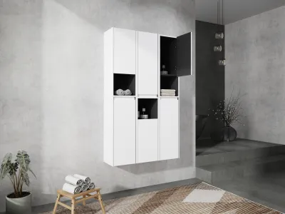 12" Bathroom Side Cabinet,6-Soft Close Doors,Float Mounting Design,0112WH*3-0212WH-K*3(KD-Packing)