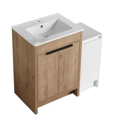 36 Inch Freestanding Bathroom Vanity with Ceramic Sink and Storage Cabinets, Soft Closing Door, 02424IMO+0312 Combination Cabinet, KD-Package