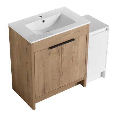42 Inch Freestanding Bathroom Vanity with Ceramic Sink and Storage Cabinets, Soft Closing Door, 02430IMO+0312 Combination Cabinet, KD-Package