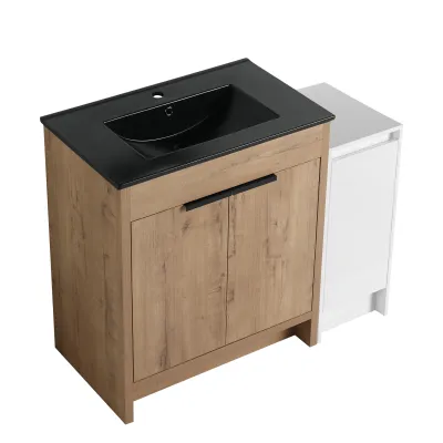 42 Inch Freestanding Bathroom Vanity with Black Ceramic Sink and Storage Cabinets, Soft Closing Door, 02430IMO+0312 Combination Cabinet, KD-Package