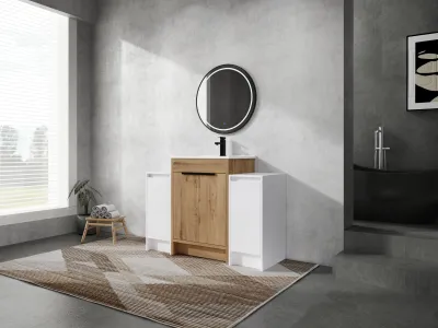 48 Inch Freestanding Bathroom Vanity with Ceramic Sink and 2-Storage Cabinets, Soft Closing Door, 02424IMO+0312*2 Combination Cabinet, KD-Package