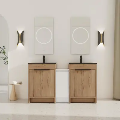 60 Inch Freestanding Bathroom Vanity with Black Ceramic Sink and Storage Cabinets, Soft Closing Door, 02424IMO*2+0312 Combination Cabinet, KD-Package
