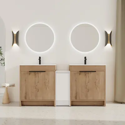 72 Inch Freestanding Bathroom Vanity with Ceramic Sink and Storage Cabinets, Soft Closing Door, 02430IMO*2+0312 Combination Cabinet, KD-Package