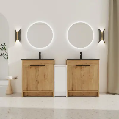 72 Inch Freestanding Bathroom Vanity with Black Ceramic Sink and Storage Cabinets, Soft Closing Door, 02430IMO*2+0312 Combination Cabinet, KD-Package