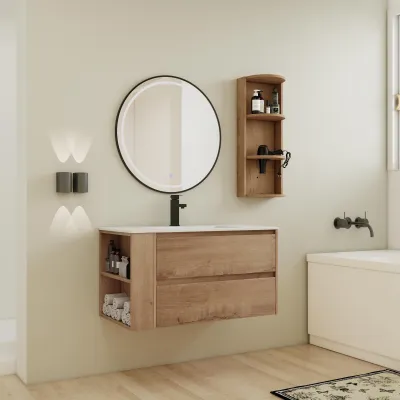 36" Wall-Mounted Bathroom Vanity With Sink and Storage Rack, 2-Soft Close Drawer,00612IMO-05536IMO Combination Cabinet(KD-Packing)
