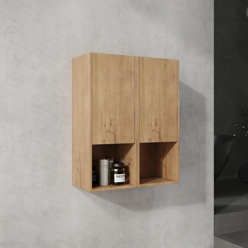 24" Bathroom Side Cabinet,Soft Close Doors,Float Mounting Design,Imitative Oak,(KD-Packing)