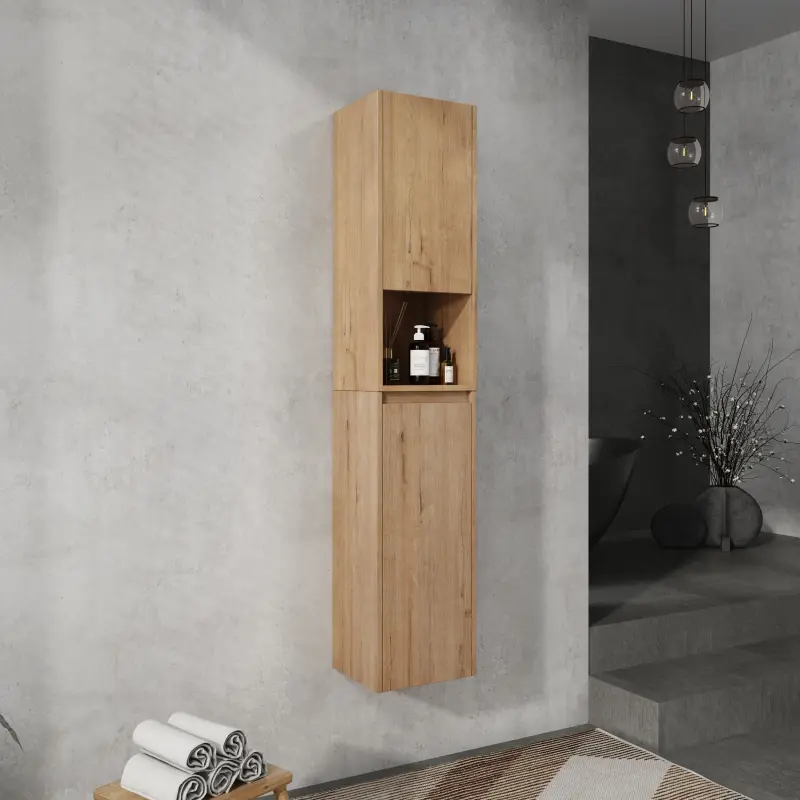 12" Bathroom Side Cabinet,Soft Close Doors,Float Mounting Design,Imitative Oak, SC00112IMO+SC00212IMO-K (KD-Packing)