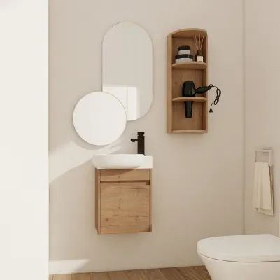 Soft Close Doors Bathroom Vanity With Sink and Storage Rack,16 Inch  For Small Bathroom