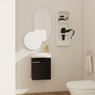 Soft Close Doors Bathroom Vanity With Sink and Storage Rack,16 Inch  For Small Bathroom