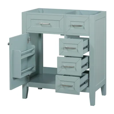 30" Bathroom Vanity without Sink, Cabinet Base Only, Bathroom Cabinet with Drawers, Solid Frame and MDF Board, Green