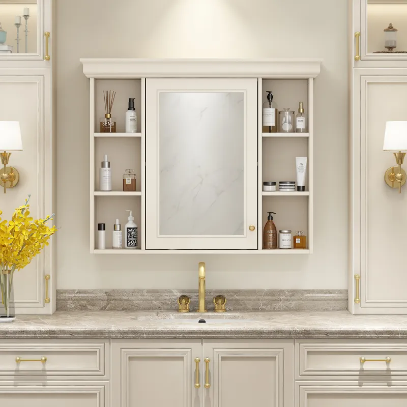 35'' x 28'' Wall Mounted Bathroom Storage Cabinet with Mirror Door, Modern Bathroom Wall Cabinet with Mirror, Medicine Cabinet with 6 Open Shelves