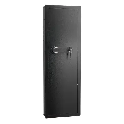 Wall Safe, 4-Tier Hidden Wall Mounted Gun Safe with Password & Key, Q235 Cold-Rolled Steel In-Wall Box with LED Lighting, 3 Adjustable Shelves & Key Holders for Money, Jewelry, Passport, Black
