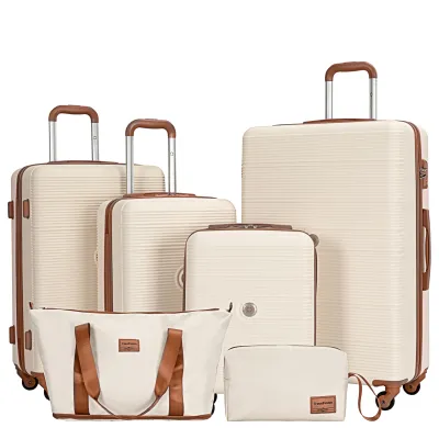 6 Piece Hardshell Luggage Set Hardside Lightweight Suitcase with TSA Lock Spinner Wheels WHITE