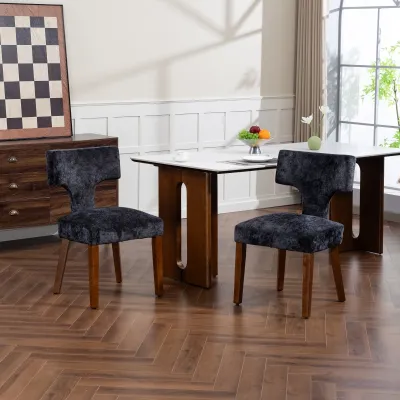 Mid Century Modern Dining Chairs Set of 2, Farmhouse Chenille Fabric Upholstered Accent Chair,Kitchen Chairs with Hardwood Frame, Gray