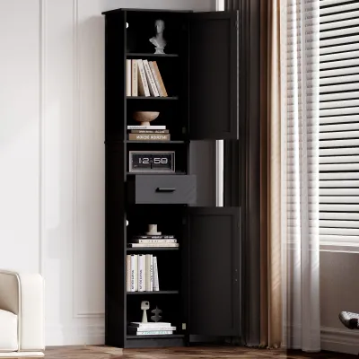 69" H Tall Bathroom Storage Cabinet with 2 Barn Doors and 1 Drawer, Narrow Storage Unit, Adjustable Shelves,Floor Cabinet for Bathroom, Living Room, Entryway,Kitchen,(Black)