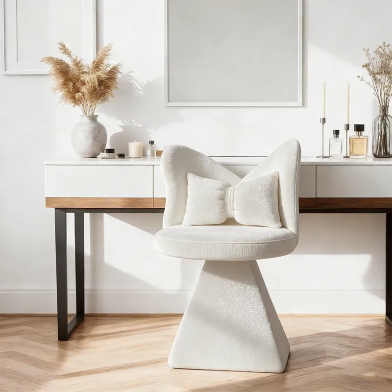 Vanity Chair with Butterfly Back,Swivel Accent Chair Dining Chairs,Makeup Stool for Bedroom Dressing Table,Suitable for Living Room,Dining Room,Study,Recreational Areas WHITE