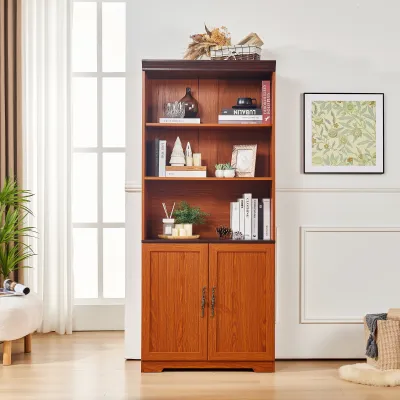 70.86"(180cm) Tall Storage Cabinet, 5 Tier Cube Display Cabinet with Adjustable Shelves and Barn Doors, MDF Wood Freestanding Display Bookshelves for Bedroom,Living Room, Kitchen, Pantry, Bar Cabinet