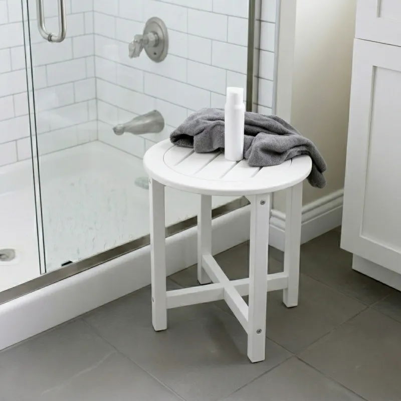 16-Inch White Round HDPE Side Table, Modern Moisture-Resistant End Table for Bathroom, Bedroom and Living Room