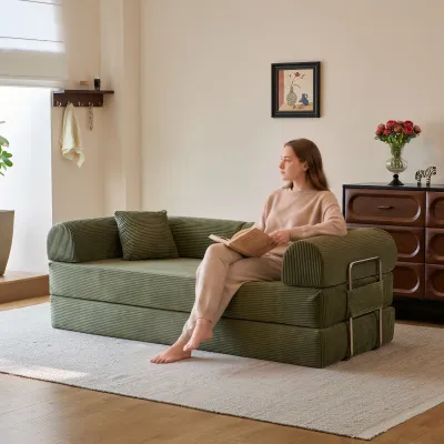 78.8" Compression Sofa,Convertible Floor Sofa Bed-with Pillow Back Support Armrest,Comfy Futon Couch Sleeper Bed,Loveseats Boneless Modular Sectional Sofa,Corduroy fabric,for Living Room,Bedroom