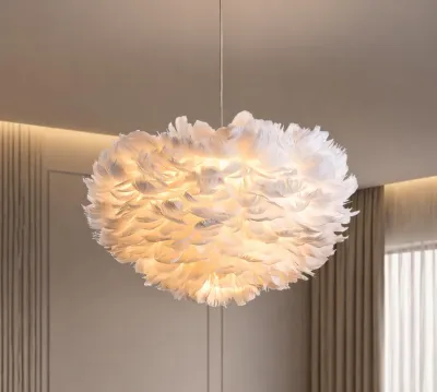 18 Inches White Feather Chandeliers for Living Room, 3 Lights Modern Romantic White Feather Fixture for Girls Room Bedroom(not included bulbs)