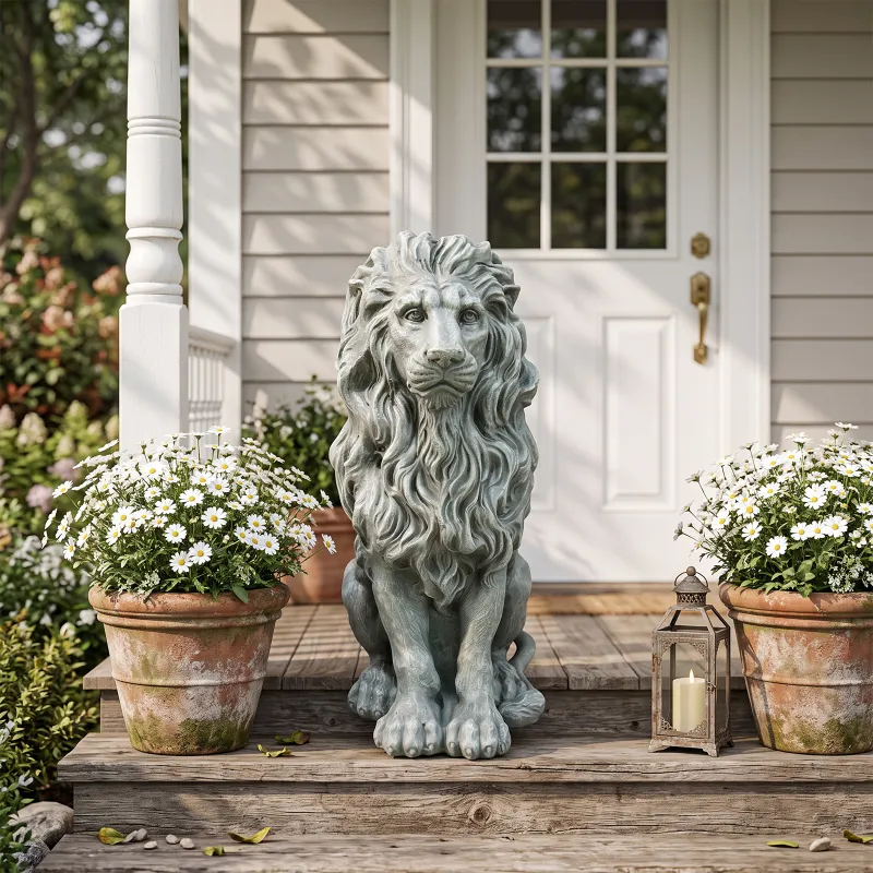 Magnesium Oxide Sitting Lion Statue Weatherproof Lion Sculpture Outdoor Garden Lawn Decor Ornament