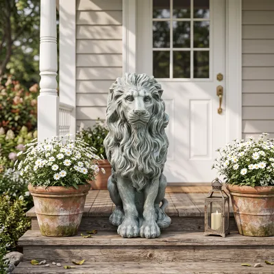 Magnesium Oxide Sitting Lion Statue Weatherproof Lion Sculpture Outdoor Garden Lawn Decor Ornament