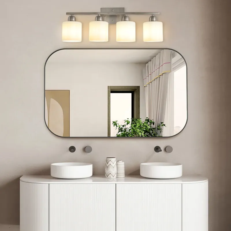 Modern 4-Light Bathroom Fixture with Nickel Finish and Milky White Glass Shade, Wall Sconces Lighting for Bathrooms, Bedrooms and Hallways (No Bulbs)