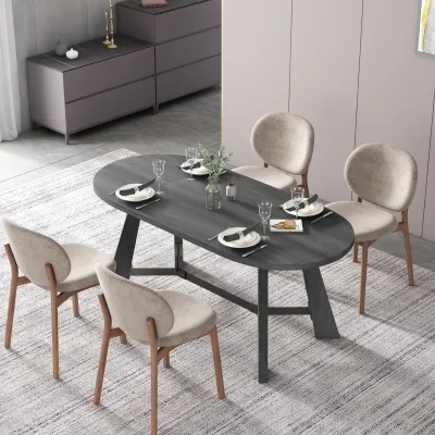70.86 Inch Oval Dining Table, Rustic Style Dining Room Table with Tapered Legs