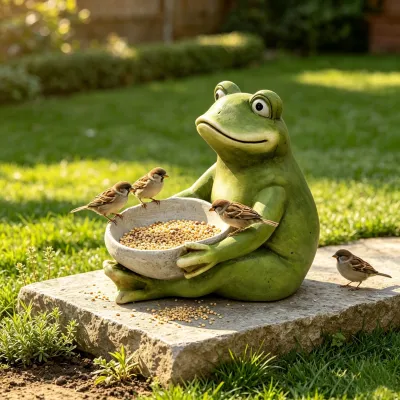 15'' Moss Green Frog Statue Holding Bowl, Cute Animal Bird Feeder Figurine, Outdoor Garden Landscape Sculpture Ornament for Front Porch, Backyard Lawn, Patio, Walkway Home Decor