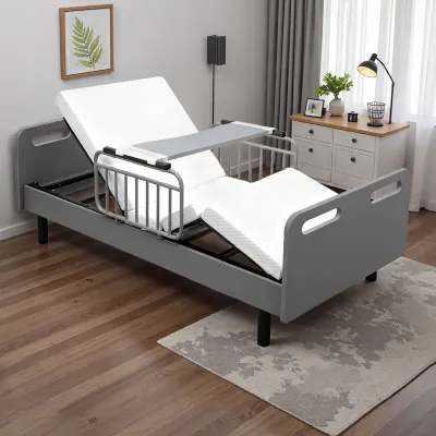 Electric Adjustable Hospital Bed for Home Use with Wired Remote Control, Memory Foam Folding Mattress, Safety Side Rails & Detachable Overbed Table, Home Healthcare Support   W2699S00062