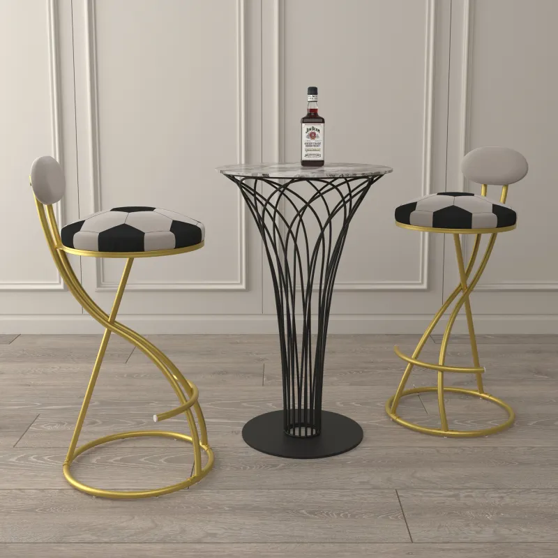 Football Print Bar Stools Set of 2 Upholstered Counter Height Barstool for Kitchen Island S-shaped Velvet Metal Dining Chairs
 (Gold Frame & Creamy White Back)