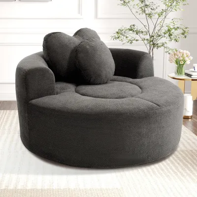 Round Sofa Bed with Memory Foam Sectional Couches for Living Room, Cloud Couch with two pillows, Black+gray