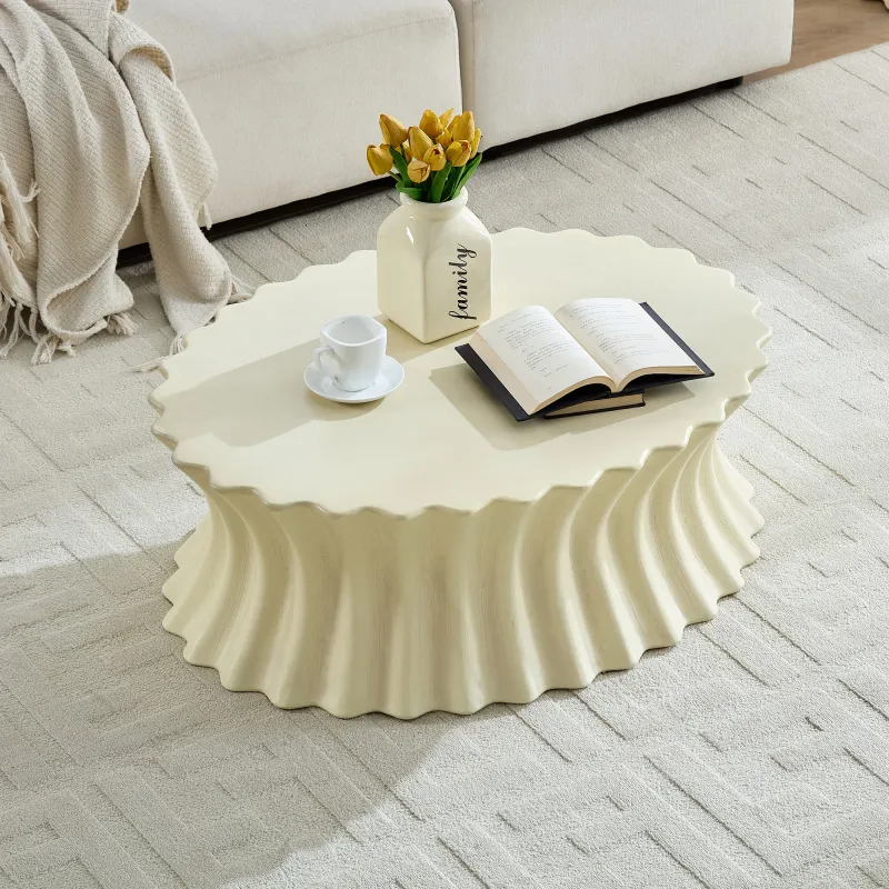 35.04 inch Oval Coffee Table Vintage Sturdy Fiberglass Table For Living Room Apartment Office No Need Assembly Beige