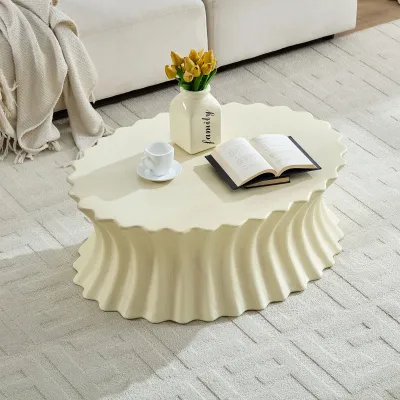 35.04 inch Oval Coffee Table Vintage Sturdy Fiberglass Table For Living Room Apartment Office No Need Assembly Beige