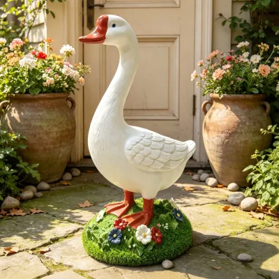 20 Inch DIY Paintable Goose Garden Statue, Magnesia Outdoor Yard Sculpture, White Goose Farmhouse Decor for Patio Lawn Backyard Porch