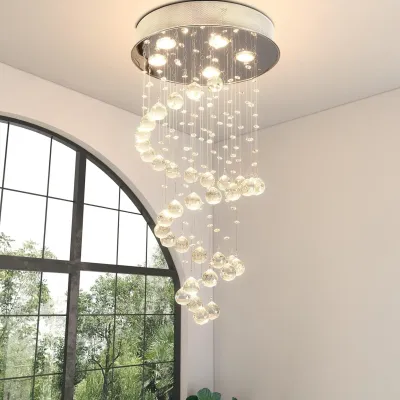 Modern 5-Lights Spiral Raindrop Chandelier, D15.7'' * H30.2'', K9 Crystal Flush Mount Ceiling Light Fixtures, Chrome, for Dining Room, Kitchen, Foyer, Entry, Bedroom, GU10 Base(not included bulbs)