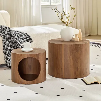 Nesting Coffee Table Set of 2 for Living Room,Bedroom,No Assembly Walnut-Brown